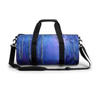 Blue Forest con alberi di betulla alti, borsa da palestra da viaggio per donne e uomini, borsa da viaggio cilindrica borsa da allenamento sportiva con tracolla