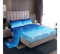 Blue Galaxy - Set di biancheria da letto per ragazzi e ragazze, con glitter pastello, stelle scintillanti, 1 lenzuolo con angoli, 1 lenzuolo per letto king size