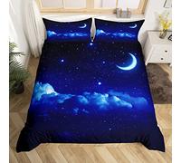 Blue Galaxy Set di Copripiumino Set da Letto a tema spaziale 220 x 240 cm Cielo Stellato Luna Copripiumino per Bambini Universo Microfibra Decor Camera Stampato
