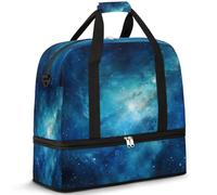 Blue Galaxy Universe Nebula borsone da viaggio per donne e uomini, borsa da palestra pieghevole per lo sport, per il fine settimana e la notte, borsa da cabina con scomparto per scarpe, Multicolore