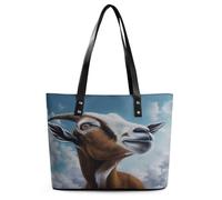 Blue Goat Print Tote Bag Grande Borsa in pelle morbida con cerniera leggera da donna borsa a tracolla