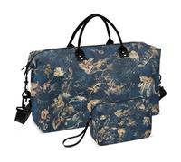 Blue-Gold - Borsone da viaggio grande con tracolla regolabile, per viaggi, weekender, per la notte, set da 2 pezzi