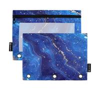 Blue-Gold Luxury Marble Texture 3 fori Astuccio per matite per raccoglitore con finestra trasparente Astuccio in plastica trasparente Finestra & Occhielli Raccoglitori 3 anelli per ufficio Scuola