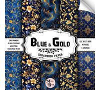 Blue & Gold Scrapbook Paper: Double Sided Sheets | for Mixed Media Art, Wrapping, Junk Journals, and Various DIY Craft Projects | 8.5" x 8.5" (21.59 x 21.59 cm)