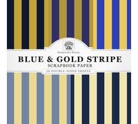 Blue & Gold Stripe Scrapbook Paper: 20 Double-Sided Sheets for Scrapbooking, Junk Journals, Card Making, Decoupage, Origami, Paper Crafts, DIY Projects and Mixed Media