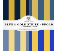 Blue & Gold Stripe Scrapbook Paper - Broad: 20 Double-Sided Sheets for Scrapbooking, Junk Journals, Card Making, Decoupage, Origami, Paper Crafts, DIY Projects and Mixed Media