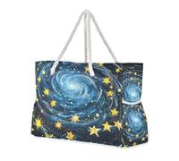 Blue-gold Universe - Borsa da spiaggia grande con tasche laterali, borsa da viaggio da spiaggia con portabicchieri laterali