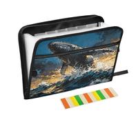Blue Gold Whale - Cartella portadocumenti espandibile con 13 tasche, formato A4, con cerniera, colore: Blu