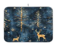 Blue Golden Trees Tappetino per asciugare i piatti di Natale cervo tappetini da cucina per bancone scolapiatti pad contatore tappetino termico grande tappetino per asciugare i piatti 18 x 24