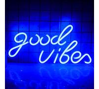 Blue Good Vibes Neon Light, Good Vibes parole insegna al neon, Led Neon Signs for Wall Decor, 7.9"*15.9" Insegne luminose per soggiorno Sala giochi Office Cafe Negozio Club di gioco Supply