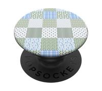 Blue Green Christmas Patchwork Pattern Cute Winter Holiday D PopSockets PopGrip Adesivo