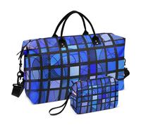Blue Grid Borsa da viaggio per oggetti personali, borsa da viaggio per weekender, borsa da allenamento con tracolla regolabile per sport impermeabile, Griglia blu., 1 size