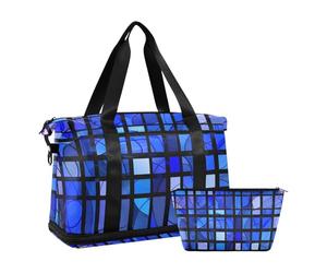 Blue Grid Duffel Bag Shoulder Weekender Pernottamento Borsa con Cinghia Regolabile per Yoga Set 2 Pezzi, griglia blu, 1 size
