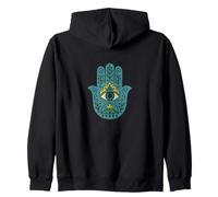 Blue Hamsa Mano di Protezione Spirituale Buona Fortuna Felpa con Cappuccio