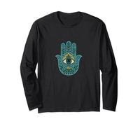 Blue Hamsa Mano di Protezione Spirituale Buona Fortuna Maglia a Manica
