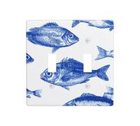 Blue Hand Drawn Fish on White Double Gang Toggle Light Cover Wall Plate Switch Decor Dimensioni standard - 11,4 x 11,4 cm