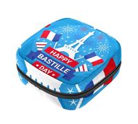 Blue Happy Bastille Day 14 Luglio Primo Periodo Kit per Ragazze, Salvaslip Tampon Borsa mestruale, Supporto per assorbenti con cerniera, organizer per tovaglioli sanitari