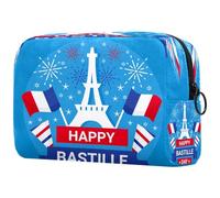 Blue Happy Bastille Day 14 Luglio Trousse per cosmetici da donna, borsa da viaggio grande per trucchi pratica borsa organizer con cerniera, Multi, 18.5x7.5x13cm/7.3x3x5.1in, Beauty case