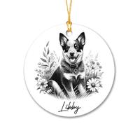 Blue Heeler - Ornamento natalizio 2025 - Disegno a matita con nome personalizzato, animale domestico nel prato - Regalo di Natale per gli amanti dei cani