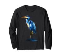 Blue Heron Acquerello Bird Watching Birdwatcher Maglia a Manica