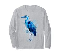Blue Heron Acquerello Bird Watching Birdwatcher Maglia a Manica