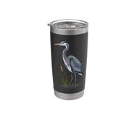 Blue Heron Bird Lover Cattails palude Bicchiere termico in acciaio inox doppia parete