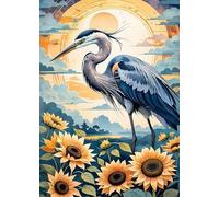 Blue Heron - Puzzle da 1000 pezzi, attività divertenti e impegnative, girasole dai colori vivaci, airone blu, puzzle per adulti e decorazione per la casa, 50,8 x 71,1 cm