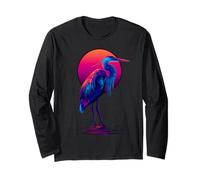 Blue Heron Retro Wave Birdwatcher Maglia a Manica