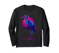 Blue Heron Retro Wave Birdwatcher Maglia a Manica
