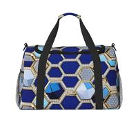 Blue Hexagons and Diamond Print Ample Travel Large Capacity Hand Travel Bag Carry On Tote Folding Travel Totes Bag