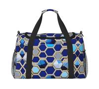 Blue Hexagons and Diamond Travel Tote Bag - Grande borsa per la spesa riutilizzabile, borsa per le vacanze, borsone sportivo con tracolla regolabile, nero, taglia unica, Nero , Taglia unica