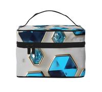 Blue Hexagons and Diamonds Print Custodia portatile da viaggio per trucchi Versatile cerniera per borsa per trucchi in poliestere di grande capacità, nero, taglia unica, Nero, One Size
