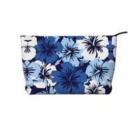 Blue hibiscus - Trousse per trucchi in velluto a coste, versatile, con cerniera, per uso quotidiano e organizer da viaggio, Nero , Taglia unica