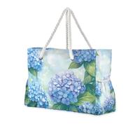 Blue Hydrangea Motto Spring Robusta borsa da spiaggia pieghevole con cerniera borsa da lavoro da donna con portabicchieri essenziali da viaggio regali da spiaggia regali di compleanno per donne