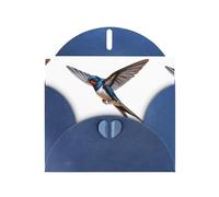 Blue HYTTER - Biglietto di auguri per Natale, compleanni e anniversari, motivo: rondini volanti con ali