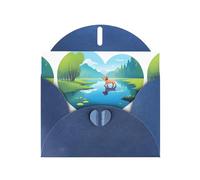 Blue HYTTER Love Puppy Walking by the Lake Prints, biglietto di auguri per Natale, compleanni e anniversari