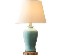 Blue Ice Cracks Ceramic Table Lamp with White Shade and Metal Base Desk lamp- 14 * 14 * 25 inches,Cyan Table Lamp for Living Room Bedroom Office Studyroom 60w