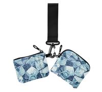 Blue Ice Cube - Portamonete da donna, formato compatto, con cerniera, con portachiavi, confezione da 2, Cubetto di ghiaccio blu, 1 size, Casual