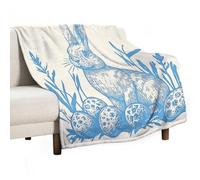 Blue Ink Easter Bunny with Eggs Spring Rabbit Holiday Coperta da Tiro Calda Coperte Multiuso Coperta da Viaggio per Campeggio Adulti Letto 100x125cm