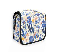 Blue Iris Sfondo bianco moderno scandinavo grande borsa cosmetica per le donne con gancio per appendere lavabile trapuntato borsa trucco zaino zaino in spalla
