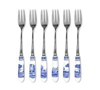 Blue Italian 15 cm, in Porcellana e Acciaio Inox Set di 6 forchette da Dolce, Colore: Blu/Bianco