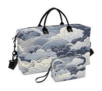 Blue Japanese Cloud Ukiyo-e - Borsa da viaggio da viaggio a spalla e fine settimana, borsa da palestra con borsa da toeletta, set di 2 pezzi
