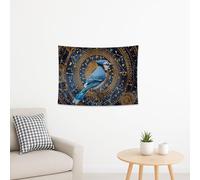 Blue Jay - Arazzo con uccellini, decorazione da parete con astrologia e cielo notturno, arazzo mistico bohémien, per camera da letto, soggiorno, decorazione per le vacanze, 121 x 91 cm