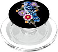 Blue Jay Bird x Flowers - Tatuaggio tradizionale Flash PopSockets PopGrip per MagSafe
