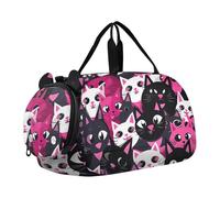 Blue Jay - Borsone da viaggio con stampa artistica per ragazzi e ragazze, borsone da viaggio per palestra, borsone per bambini, Gatti neri e rosa, classico