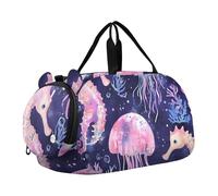 Blue Jay - Borsone da viaggio con stampa artistica per ragazzi e ragazze, borsone da viaggio per palestra, borsone per bambini, Acquerello Pastello Cavallucci Marini, classico