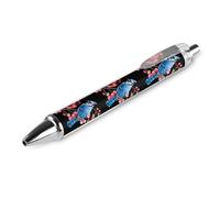 Blue Jay Cardinal1 - Penna a sfera con stampa a forma di farfalla e uccellino, retrattile, fusto rotondo, punta fine, 0,5 mm, 1/2/4 pezzi