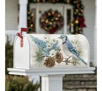 Blue Jay Coperture magnetiche per cassette postali, motivo pigne rustiche ispirate alla natura, fiori blu invernali, per decorazioni esterne, 53 x 64 cm