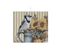 Blue Jay, tappetino scolapiatti per bancone della cucina, tappetino assorbente per scolapiatti con girasole floreale, tappetino scolapiatti in microfibra autunnale per proteggere bar, 40,6 x 45,7 cm