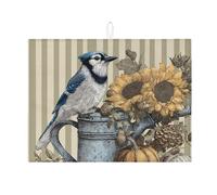 Blue Jay, tappetino scolapiatti per bancone della cucina, tappetino assorbente per scolapiatti con girasole floreale, tappetino scolapiatti in microfibra autunnale per proteggere bar, 45,7 x 61 cm